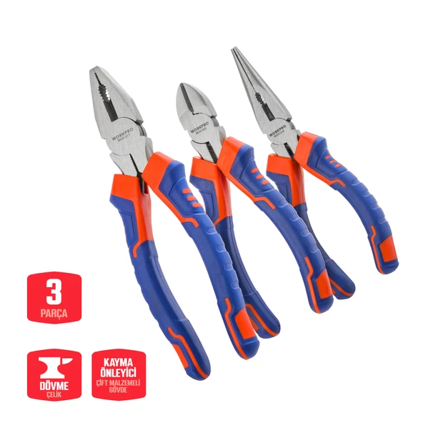 WORKPRO WP201007 200MM/160MM Profesyonel 3’lü Pense Seti ürün görseli