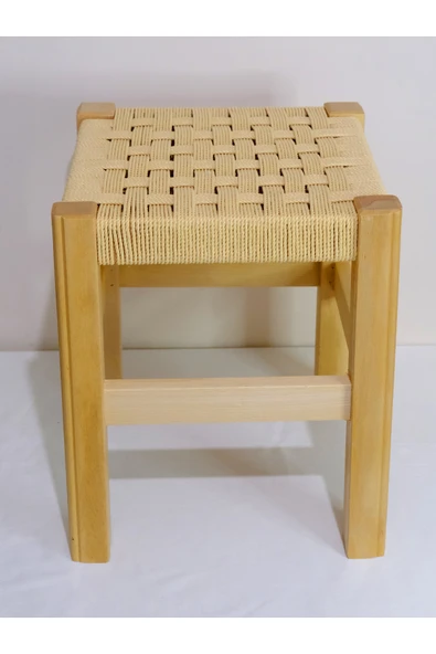 ARMES EV CONCEPT El Yapımı Ahşap Örmeli Hasır Tabure 35 cm | Şık ve Zarif Tasarım - Resim 5