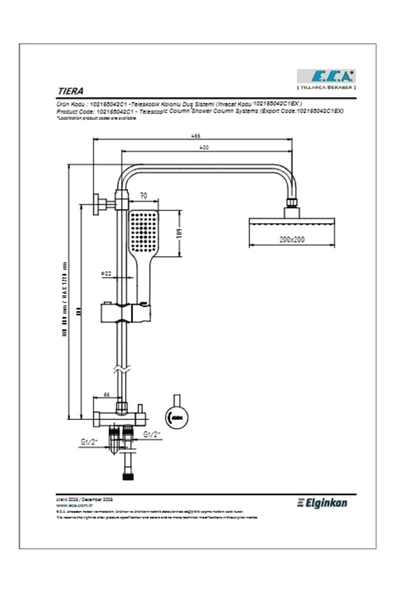 Eca Tiera Teleskobik Kolonlu Duş Sistemi Mat Siyah 200x200 - Resim 2