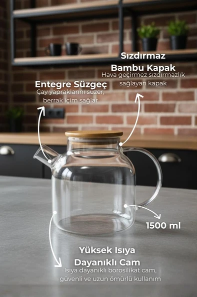 Bambum  Taric - Cam Demlik 1500ml - Resim 3