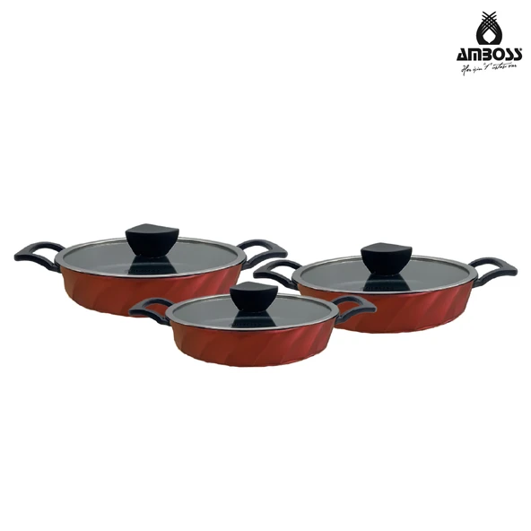 Vento 6 Parça Cam Kapaklı Döküm Sahan Omlet Seti (Kırmızı) - Resim 2