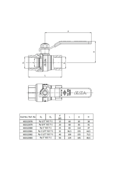 Eca 3/4 İçme Suyu Küresel Valfi İç Ve İç Vida - Tam Geçişli 602122169 ürün görseli