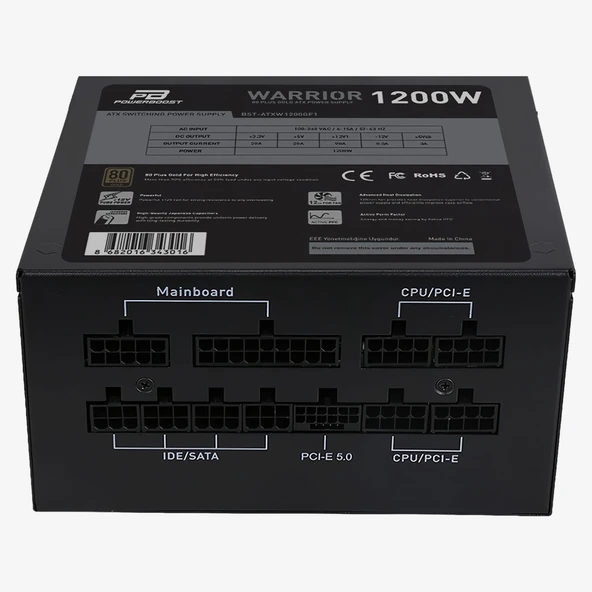 PowerBoost BST-ATX1200GF1 1200w 80+ PCI-E Gen 5.0 Full Modüler Fanlı ATX PSU Güç Kaynağı - Resim 3