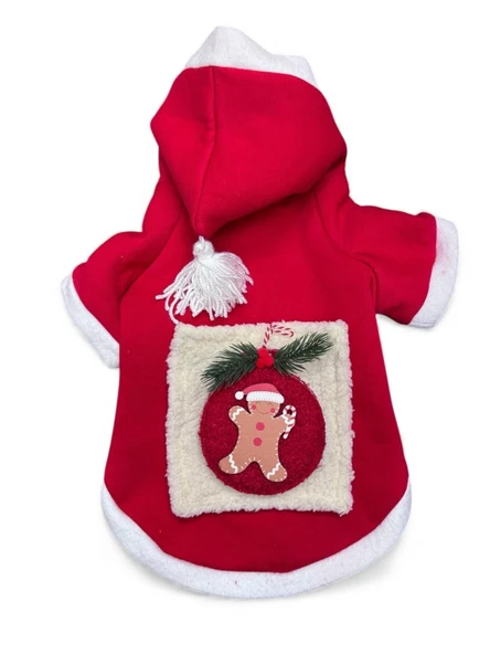 Kartopu Yılbaşı Köpek Kıyafeti Premium Kırmızı Polar | Kapüşonlu Noel Köpek Kostümü | Küçük Irklar İçin - Resim 5