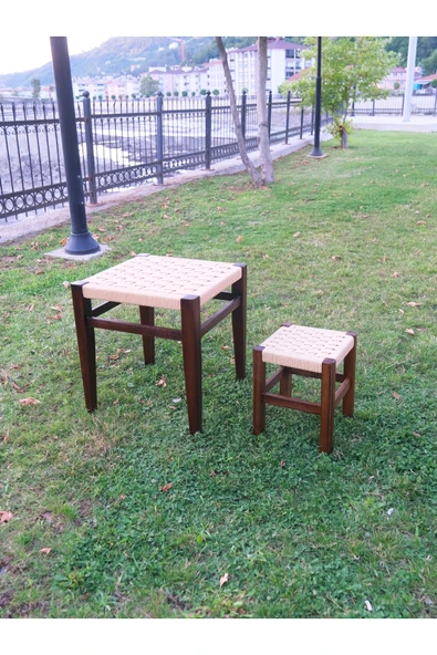 ARMES EV CONCEPT Ömeli Hasır Masa ve 1 Adet Örme Hasır Tabure Takımı | 1 Masa - 1 Tabure - Resim 2