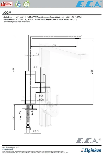Eca E.c.a Icon Mutfak Eviye Bataryası 360° 20 Yıl E.c.a Garantili Eviye Bataryası 102118081h - Resim 2