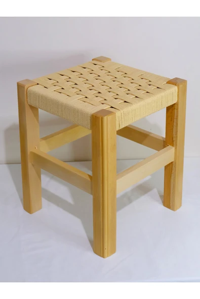 ARMES EV CONCEPT El Yapımı Ahşap Örmeli Hasır Tabure 35 cm | Şık ve Zarif Tasarım - Resim 3