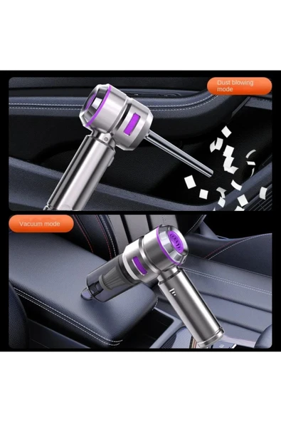 HOTSY Kablosuz Araç İçi Süpürge Mor | 17000PA Güçlü Vakum | Fırçasız Motor | Üfleme & Vakum - Resim 5