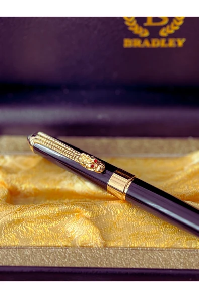 Premium Siyah Metal Dolma Kalem - Özel Şık Hediye Kutulu - Altın Detaylı - Resim 2