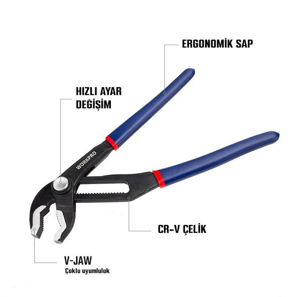 WORKPRO WP231087 250MM CR-V Profesyonel Ayarlı Düğmeli Fort Pense - Resim 9