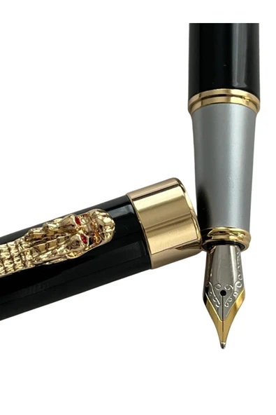 Premium Siyah Metal Dolma Kalem - Özel Şık Hediye Kutulu - Altın Detaylı - Resim 5