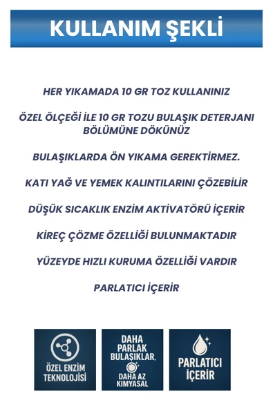 BULAŞIK MAKİNESİ PARLATICILI TOZ DETERJAN 2 X 1 KG - Resim 5