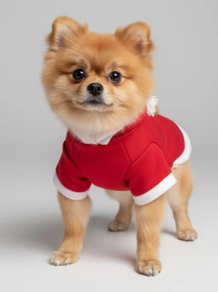 Kartopu Yılbaşı Köpek Kıyafeti Premium Kırmızı Polar | Kapüşonlu Noel Köpek Kostümü | Küçük Irklar İçin - Resim 10