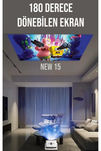 LENSUN NEW 15 Taşınabilir Android Projeksiyon Dahili Hoparlör Ve Wifi Akıllı Sinema Projektör - Resim 3