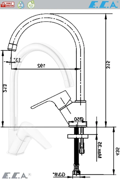 Eca E.c.a Niobe Mutfak Eviye Bataryası Kuğu Model Mutfak Armatür E.c.a 102118098 20 Yıl Garantili - Resim 2