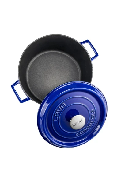 Lava Döküm Yuvarlak Derin Tencere Çap(Ø)24 Cm Trendy Mavi - Resim 4