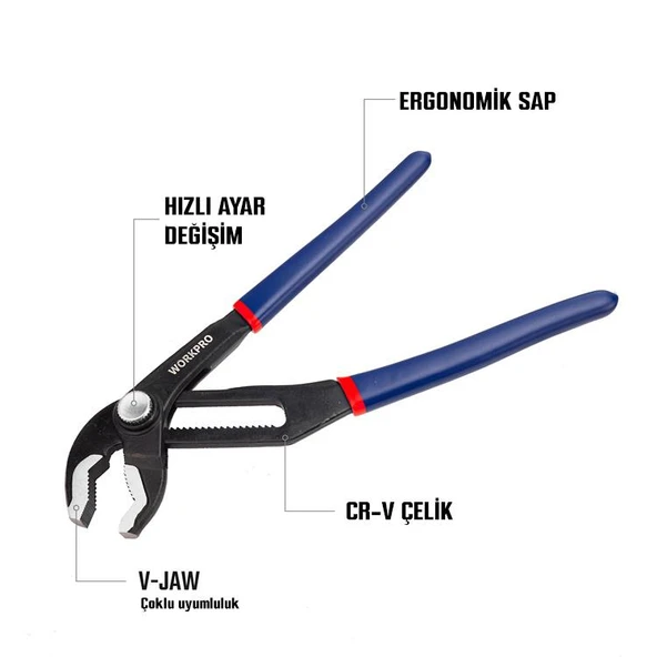 WORKPRO WP231086 200MM CR-V Profesyonel Ayarlı Düğmeli Fort Pense - Resim 9