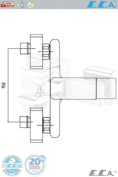 Eca E.c.a Tiera Banyo Duş Bataryası Krom Banyo Bataryası 102102469 ( 20 Yıl Garantili ) - Resim 3