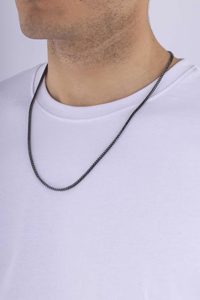 Gümüş Pazarım Oksitli Köşeli Kare Kesim Erkek Çelik Zincir - Resim 2
