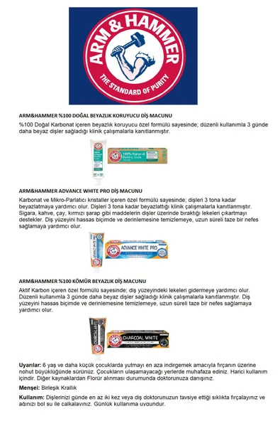 ARM & HAMMER 100% KÖMÜR BEYAZLIK DİŞ MACUNU X 2 ADET - Resim 2