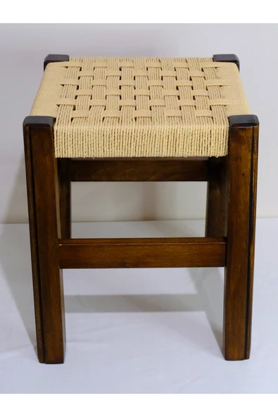 ARMES EV CONCEPT El Yapımı Ahşap Örmeli Hasır Tabure 35 cm | Şık ve Zarif Tasarım - Resim 5