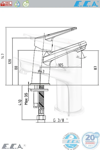 Eca E.c.a Spylos Banyo Lavabo Bataryası 20 Yıl Garantili Lavabo Bataryası 102188125 - Resim 3