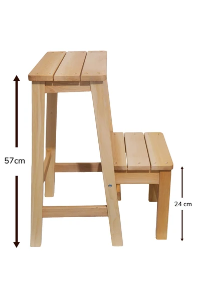 ARMES EV CONCEPT Ahşap Merdiven Tabure – 2 Basamaklı - Sağlam, Şık ve El Yapımı - Resim 4