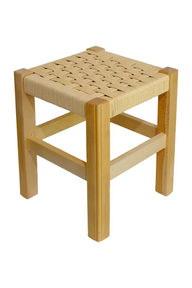 ARMES EV CONCEPT El Yapımı Ahşap Örmeli Hasır Tabure 35 cm | Şık ve Zarif Tasarım ürün görseli