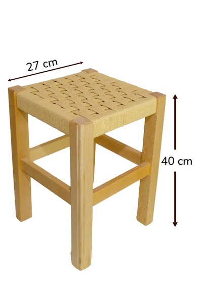 ARMES EV CONCEPT El Yapımı Ahşap Örmeli Hasır Tabure 40 cm | Şık ve Zarif Tasarım - Resim 2