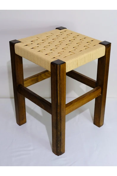 ARMES EV CONCEPT El Yapımı Ahşap Örmeli Hasır Tabure 40 cm | Şık ve Zarif Tasarım - Resim 3