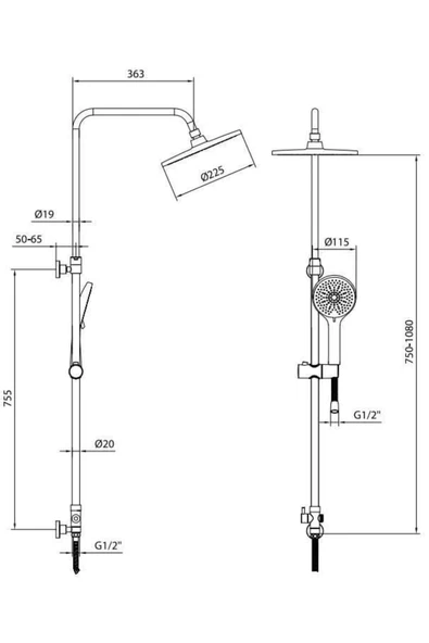 Ar & Yak Ar Tuna Kolonlu Tepe Duş Seti 102158044 - Resim 2