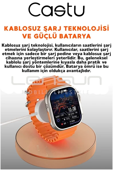 LENSUN 49mm Ultra Akıllı Saat +7 Kordon+ Kırılmaz Cam +Kılıf Ve Bileklik Hediyeli Oyunlu ve Türkçe Özel Set - Resim 5
