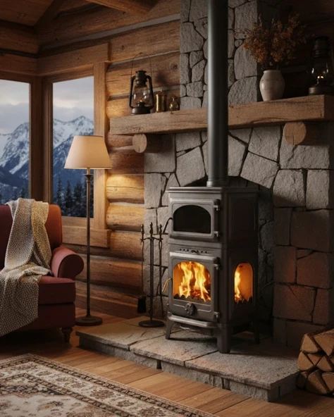 Reyo Stove Mengücek Üç Camlı Yan Kapak Fırınlı Döküm Şömine Soba ürün görseli 1