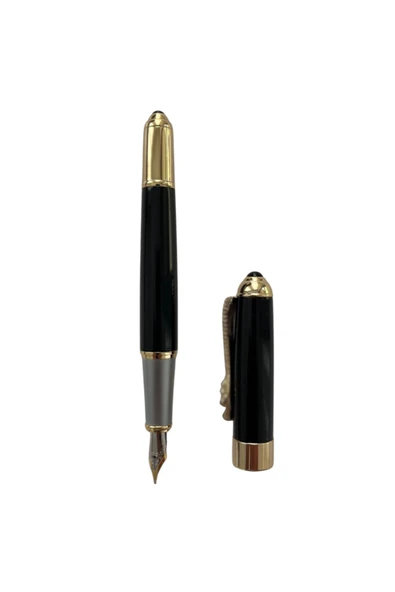 Premium Siyah Metal Dolma Kalem - Özel Şık Hediye Kutulu - Altın Detaylı - Resim 4