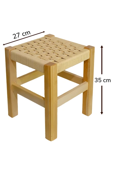 ARMES EV CONCEPT El Yapımı Ahşap Örmeli Hasır Tabure 35 cm | Şık ve Zarif Tasarım - Resim 2