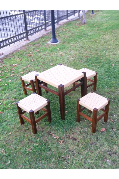 ARMES EV CONCEPT Örmeli Hasır Tabure ve Masa Takımı | 1 Masa - 4 Tabure - Resim 3