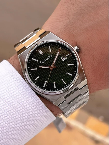 Ferrucci Çelik Kordon Takvimli Kadran 2 Yıl Garantili 3Atm Suya Dayanıklı Erkek Kol Saati F.U3625.02 - Resim 3