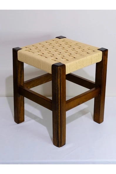 ARMES EV CONCEPT El Yapımı Ahşap Örmeli Hasır Tabure 35 cm | Şık ve Zarif Tasarım - Resim 3