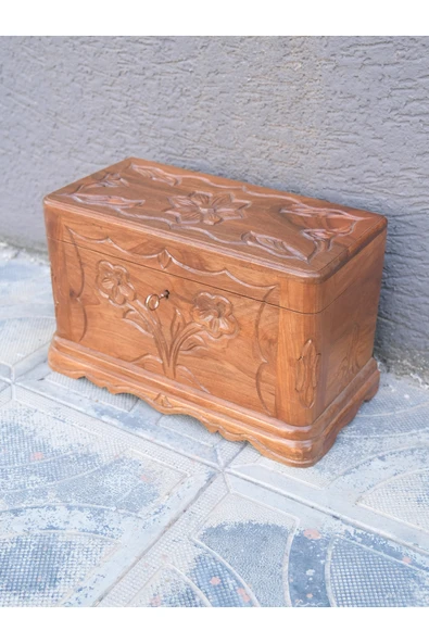 ARMES EV CONCEPT El Oyması Ahşap Sandık | Dekoratif ve Depolama Amaçlı - Resim 2