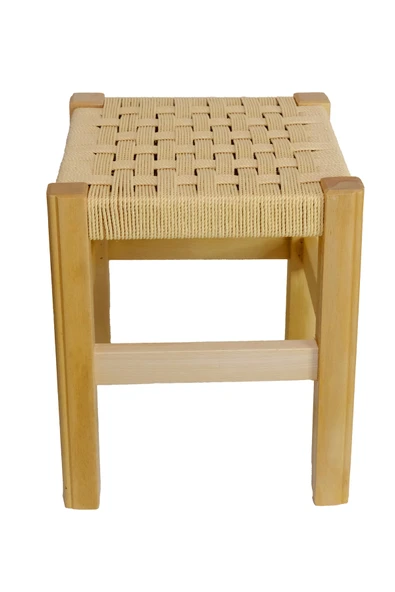 ARMES EV CONCEPT El Yapımı Ahşap Örmeli Hasır Tabure 35 cm | Şık ve Zarif Tasarım - Resim 4