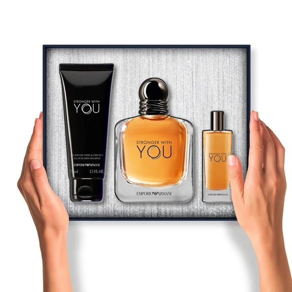Emporio Armani Stronger With You EDT 100 ml + Stronger With You EDT 15 ml + Body Shampoo 75 ml Erkek Parfüm Seti - Resim 3