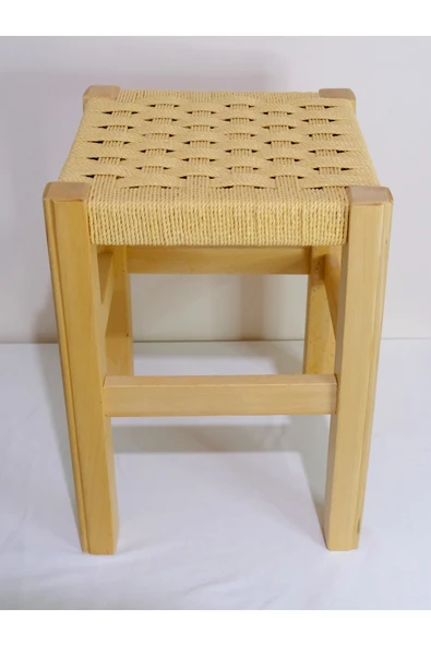 ARMES EV CONCEPT El Yapımı Ahşap Örmeli Hasır Tabure 40 cm | Şık ve Zarif Tasarım - Resim 5