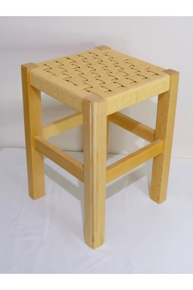 ARMES EV CONCEPT El Yapımı Ahşap Örmeli Hasır Tabure 40 cm | Şık ve Zarif Tasarım - Resim 3