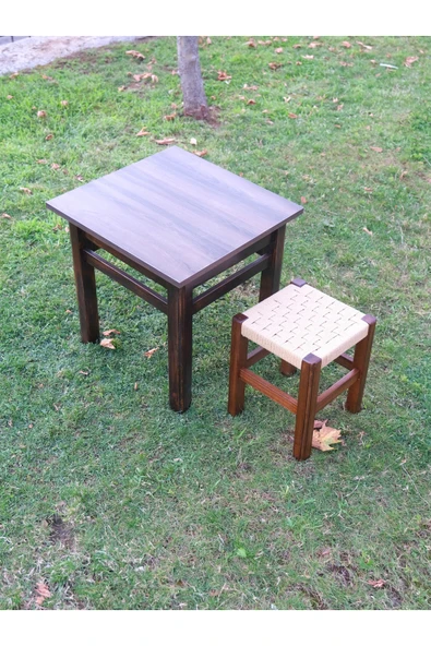 ARMES EV CONCEPT Kare Masa ve 1 Adet Örme Hasır Tabure Takımı (35 cm) ürün görseli