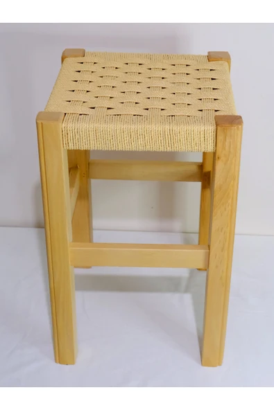 ARMES EV CONCEPT El Yapımı Ahşap Örmeli Hasır Tabure 45 Cm | Şık Ve Zarif Tasarım - Resim 5