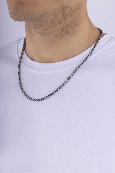 Gümüş Pazarım Geçmeli Kare Çelik Erkek Zincir Kolye - Resim 2