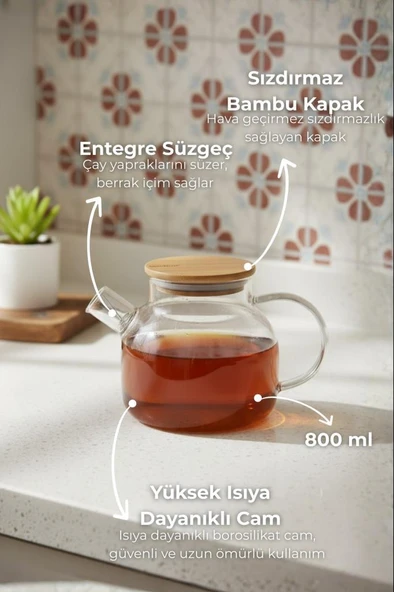 Bambum Taric - Cam Demlik 800ml - Resim 3