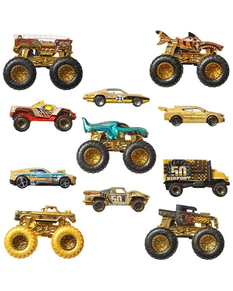 Hot Wheels Monster Trucks Bigfoot Trophy Şampiyonları Araba ve Kamyon Çoklu Arabalar JDW07 - Resim 3