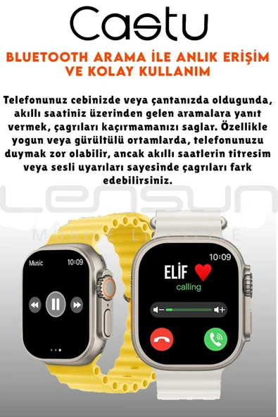 LENSUN 49mm Ultra Akıllı Saat +7 Kordon+ Kırılmaz Cam +Kılıf Ve Bileklik Hediyeli Oyunlu ve Türkçe Özel Set - Resim 3