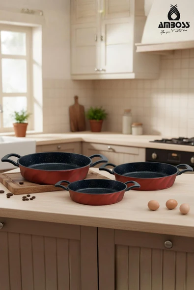 Vento 3 Parça Döküm Sahan Omlet Seti (Kırmızı) ürün görseli